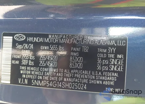 2025 Hyundai Santa Fe Hybrid Calligraphy z USA, uszkodzony, nr VIN 5NMP54G14SH025024